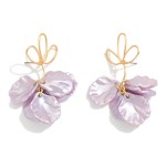 Wholesale twisted Metal Flower Post Drop Earring Linked Pearl Flower Petals Dang