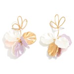 Wholesale twisted Metal Flower Post Drop Earring Linked Pearl Flower Petals Dang