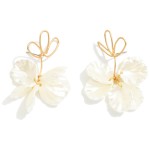 Wholesale twisted Metal Flower Post Drop Earring Linked Pearl Flower Petals Dang