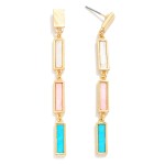 Wholesale metal Linked Pearlescent Rectangular Drop Earrings L