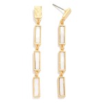Wholesale metal Linked Pearlescent Rectangular Drop Earrings L
