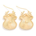 Wholesale metal Reindeer Drop Earring Textured Ridged Pattern Beaded Border L