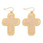 Wholesale vegan Leather Gold Cross Drop Earring