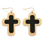 Wholesale vegan Leather Gold Cross Drop Earring