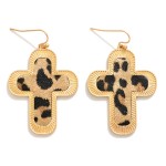 Wholesale vegan Leather Gold Cross Drop Earring