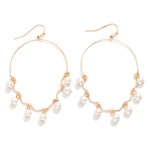 Metal Tone Wire Half Hoop Drop Earring With Linked Rhinestone Dangle Details 

- Approximately 2" L 