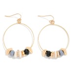 Beaded Hoop Drop Earrings Featuring Metal Tones, Rhinestones, & Disk Beads 

- Approximately 2" L