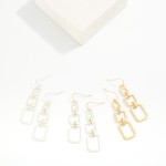 Wholesale linked Metal Ribbed Geometric Drop Earrings L