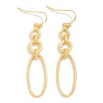 Wholesale chain Linked Metal Geometric Drop Earrings Ribbed Detail L