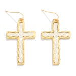 Wholesale vegan Leather Cross Drop Earrings Ribbed Metal Border L