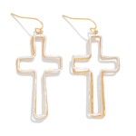 Wholesale layered Hammered Metal Hollow Cross Drop Earrings L
