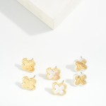 Wholesale hammered Metal Clover Post Drop Earrings L