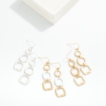 Wholesale linked Hammered Metal Circle Squared Drop Earrings L