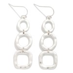 Wholesale linked Hammered Metal Circle Squared Drop Earrings L