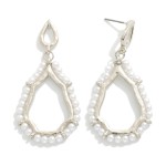 Linked Hammered Metal Tear Drop Earrings Featuring Pearl Details 

- Approximately 2" L
