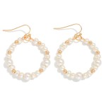 Wholesale metallic Beaded Hoop Drop Earring Metal Bead Stations L