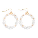Wholesale metallic Beaded Hoop Drop Earring Metal Bead Stations L