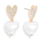 Wholesale metal Heart Rhinestone Studded Post Drop Linked Heart Pearl Drop Earri