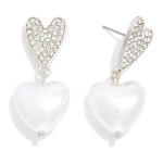 Wholesale metal Heart Rhinestone Studded Post Drop Linked Heart Pearl Drop Earri