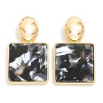 Wholesale marbled Acetate Squared Drop Earrings Metal Oval Post Drop L