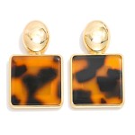 Wholesale marbled Acetate Squared Drop Earrings Metal Oval Post Drop L