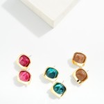 Wholesale marble Acetate Squared Post Drop Earring Metal Border L