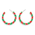 Wholesale enamel Striped Christmas Hoop Earrings Gold Dipped D
