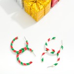 Wholesale enamel Striped Christmas Hoop Earrings Gold Dipped D