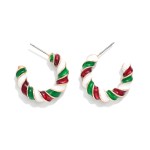 Wholesale enamel Striped Christmas Hoop Earrings Gold Dipped D