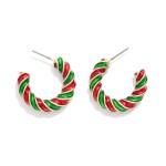 Wholesale enamel Striped Christmas Hoop Earrings Gold Dipped D