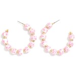 Wholesale chinoiserie Bead Gold Disk Beaded Hoop Earrings L