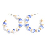 Wholesale chinoiserie Bead Gold Disk Beaded Hoop Earrings D