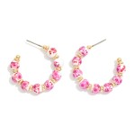 Wholesale chinoiserie Bead Gold Disk Beaded Hoop Earrings D