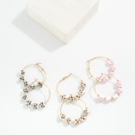 Wholesale metal Hoop Drop Earring Chinoiserie Flower Beads Gold Disc Bead Statio