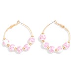 Wholesale metal Hoop Drop Earring Chinoiserie Flower Beads Gold Disc Bead Statio