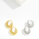 Wholesale ribbed Metal Post Drop Earrings Pearl Detail Stainless Steel Water Res