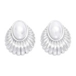 Wholesale ribbed Metal Post Drop Earrings Pearl Detail Stainless Steel Water Res