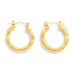 Textured Metal Hoop Earrings 

- Stainless Steel
- Water Resistant
- Approximately .75" L