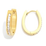 Wholesale rhinestone Studded Metal Oval Hoop Earrings Stainless Steel Water Resi