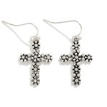 Flower & Rhinestone Metal Tone Cross Drop Earrings 

- Approximately 1" L