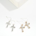 Wholesale textured Metal Cross Drop Earrings L
