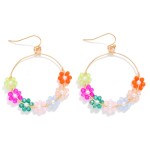 Wholesale wire Hoop Drop Earrings Beaded Flowers Detail L