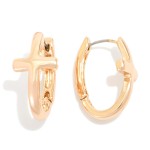 Metal Tone Oval Hoop Cross Earrings 

- Approximately 1" L