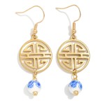 Wholesale linked Gold Medallion Chinoiserie Bead Drop Earrings