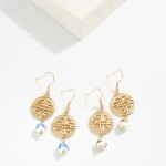 Wholesale linked Gold Medallion Chinoiserie Bead Drop Earrings