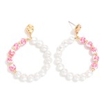 Wholesale pearl Chinoiserie Beaded Hoop Post Drop Earrings L