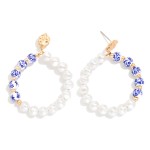 Wholesale pearl Chinoiserie Beaded Hoop Post Drop Earrings L