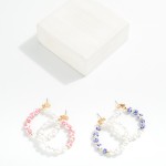 Wholesale pearl Chinoiserie Beaded Hoop Post Drop Earrings L