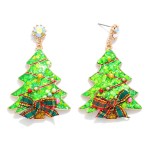 Wholesale glitter Acetate Christmas Tree Post Drop Earrings Plaid Bow Rhinestone