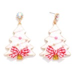Wholesale glitter Acetate Christmas Tree Post Drop Earrings Plaid Bow Rhinestone